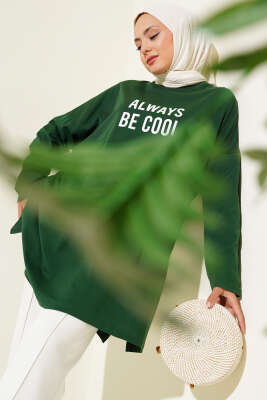 Always Baskılı Oversize Tunik Yeşil 