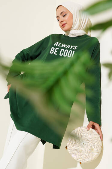Always Baskılı Oversize Tunik Yeşil - Tunik