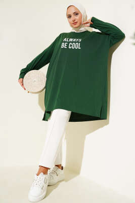 Always Baskılı Oversize Tunik Yeşil - Tunik