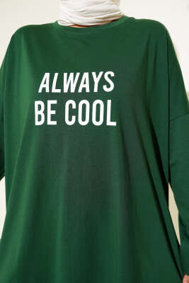 Always Baskılı Oversize Tunik Yeşil - Tunik