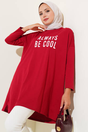 Always Be Cool Baskılı Tunik Bordo - Yılın Fırsatı