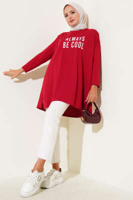 Always Be Cool Baskılı Tunik Bordo - Yılın Fırsatı