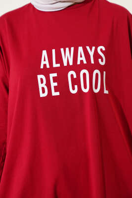 Always Be Cool Baskılı Tunik Bordo - Yılın Fırsatı