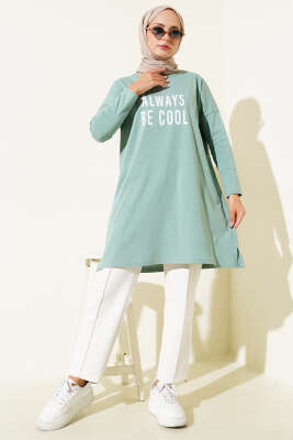 Always Be Cool Baskılı Tunik Çağla Yeşili - Yılın Fırsatı