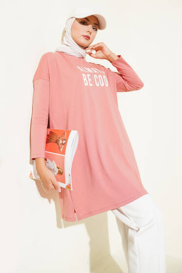 Always Be Cool Baskılı Tunik Gül Kurusu - Tunik