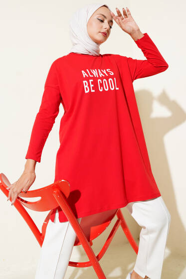 Always Be Cool Baskılı Tunik Kırmızı - Tunik