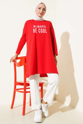 Always Be Cool Baskılı Tunik Kırmızı - Tunik