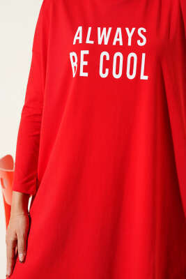 Always Be Cool Baskılı Tunik Kırmızı - Yılın Fırsatı