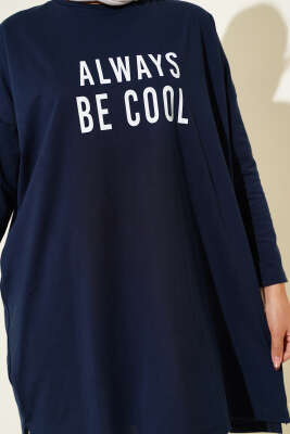 Always Be Cool Baskılı Tunik Lacivert - Tunik