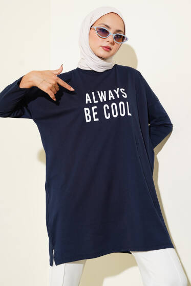 Always Be Cool Baskılı Tunik Lacivert - Yılın Fırsatı