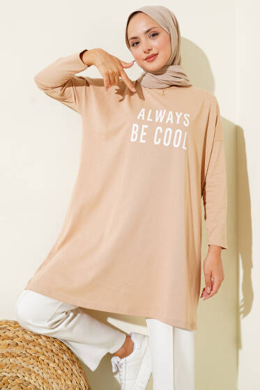 Always Be Cool Baskılı Tunik Latte - 100-300 TL Ürünler