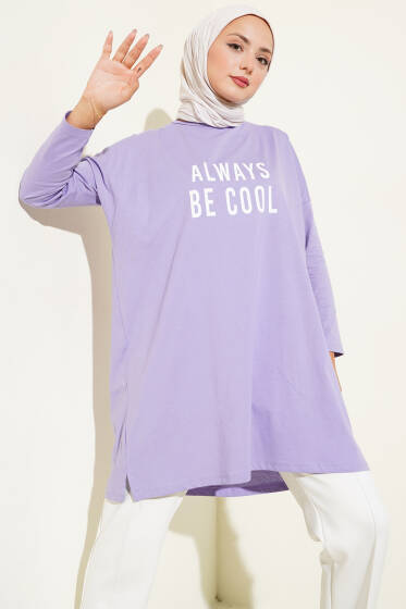 Always Be Cool Baskılı Tunik Lila - Yılın Fırsatı