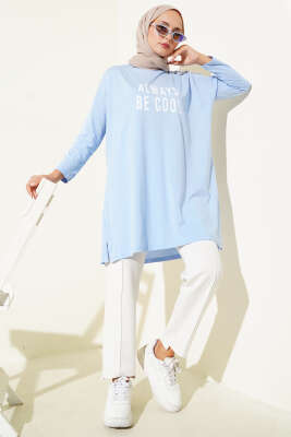 Always Be Cool Baskılı Tunik Mavi - Yılın Fırsatı