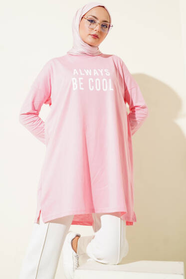 Always Be Cool Baskılı Tunik Pembe - Tunik