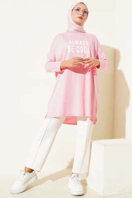 Always Be Cool Baskılı Tunik Pembe - Tunik