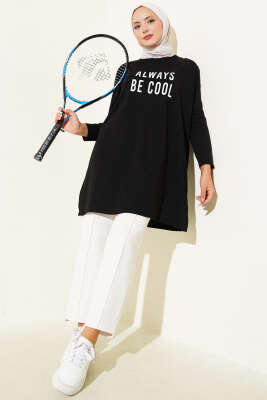 Always Be Cool Baskılı Tunik Siyah - Yılın Fırsatı