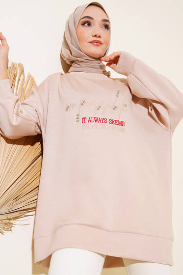 Always Seems Baskılı Tunik Bej - Tunik