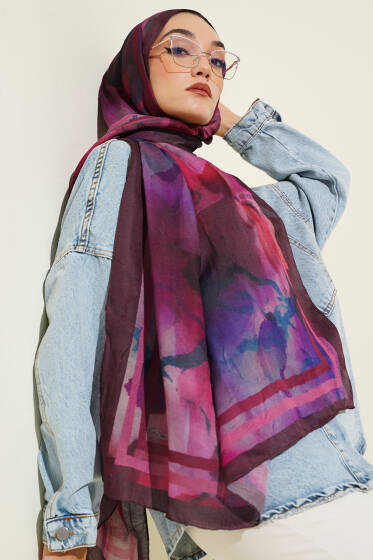 Amber Serisi Şerit Geçişli Şal Acı Kahve - Başörtüsü