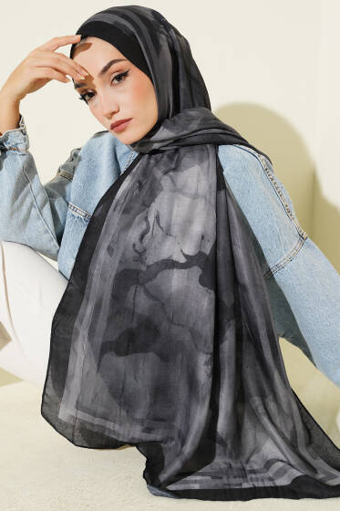 Amber Serisi Şerit Geçişli Şal Antrasit - Başörtüsü