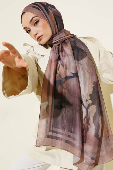 Amber Serisi Şerit Geçişli Şal Latte - Başörtüsü