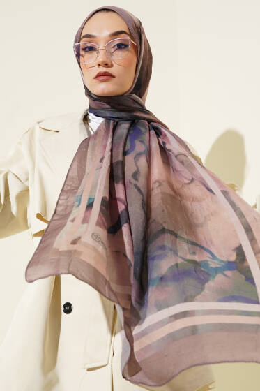 Amber Serisi Şerit Geçişli Şal Soft Kahve - Başörtüsü