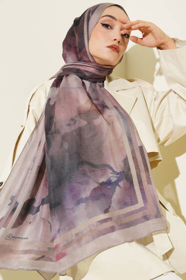 Amber Serisi Şerit Geçişli Şal Vizon - Başörtüsü