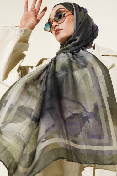 Amber Serisi Şerit Geçişli Şal Zümrüt - Başörtüsü