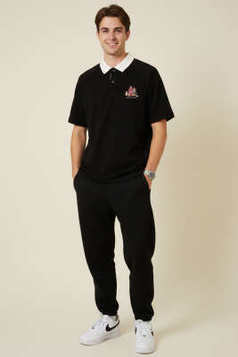 Amsterdam Baskılı Polo Yaka Erkek T-shirt Siyah - Erkek T-shirt