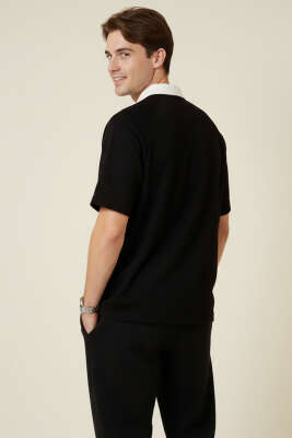 Amsterdam Baskılı Polo Yaka Erkek T-shirt Siyah - Erkek T-shirt