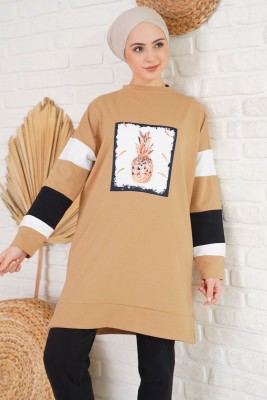 Ananas Desenli Camel Tunik 