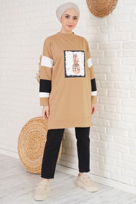 Ananas Desenli Camel Tunik - Tunik