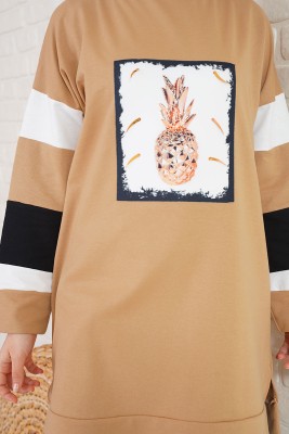 Ananas Desenli Camel Tunik - Tunik