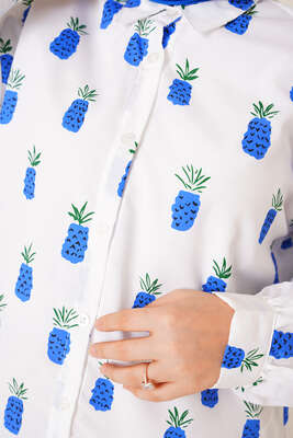 Ananas Desenli Gömlek Saks - Gömlek
