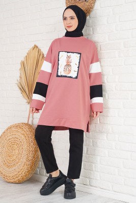 Ananas Desenli Gül Kurusu Tunik - Tunik