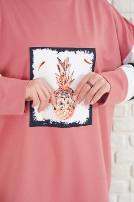 Ananas Desenli Gül Kurusu Tunik - Tunik