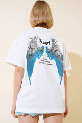 Angel Baskılı T-shirt Ekru - Thumbnail