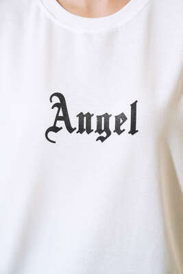 Angel Baskılı T-shirt Ekru - Thumbnail