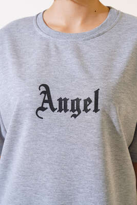 Angel Baskılı T-shirt Gri - Thumbnail