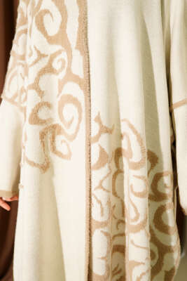 Angora Detaylı Yaka Düğmeli Panço Bej - Panço