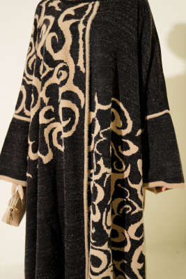 Angora Detaylı Yaka Düğmeli Panço Siyah - Panço