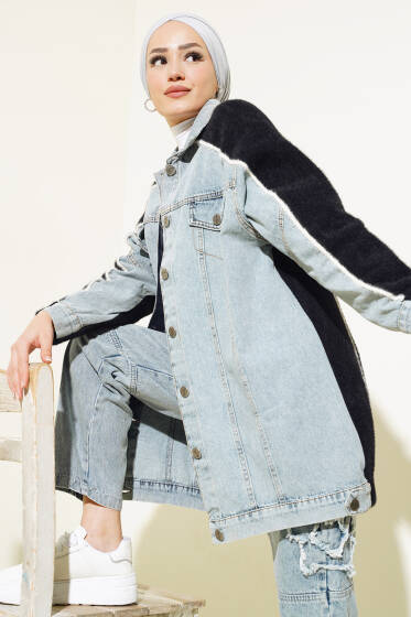 Angora Garnili Kot Ceket Siyah - Ceket