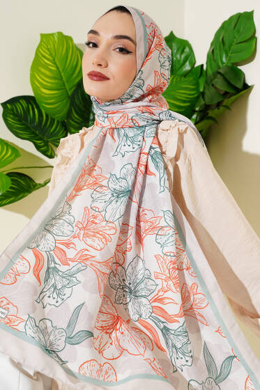 Antik Çiçekli Soft Şal Bej - Başörtüsü