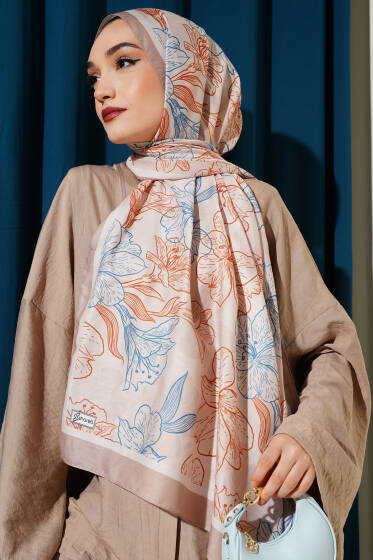 Antik Çiçekli Soft Şal Latte - Başörtüsü