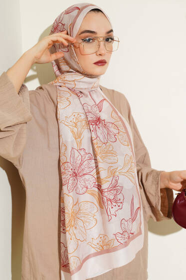 Antik Çiçekli Soft Şal Mocha - Başörtüsü