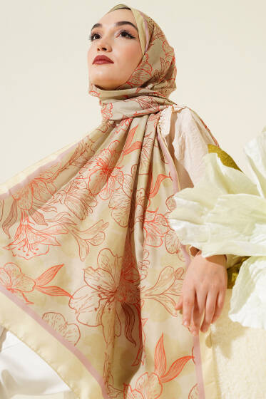 Antik Çiçekli Soft Şal Yağ Yeşili - Başörtüsü