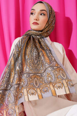 Antik Desen Soft Şal Camel Gri 