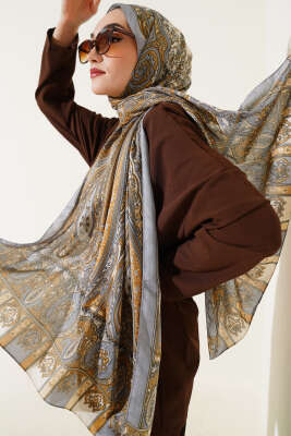 Antik Desen Soft Şal Camel Gri 