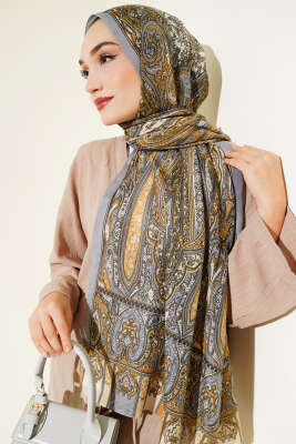 Antik Desen Soft Şal Camel Gri 
