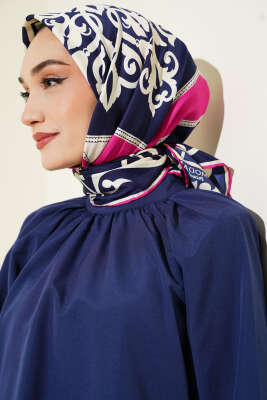 Antik Motif Twill Eşarp Fuşya 