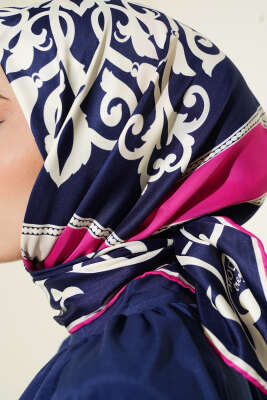 Antik Motif Twill Eşarp Fuşya - Başörtüsü